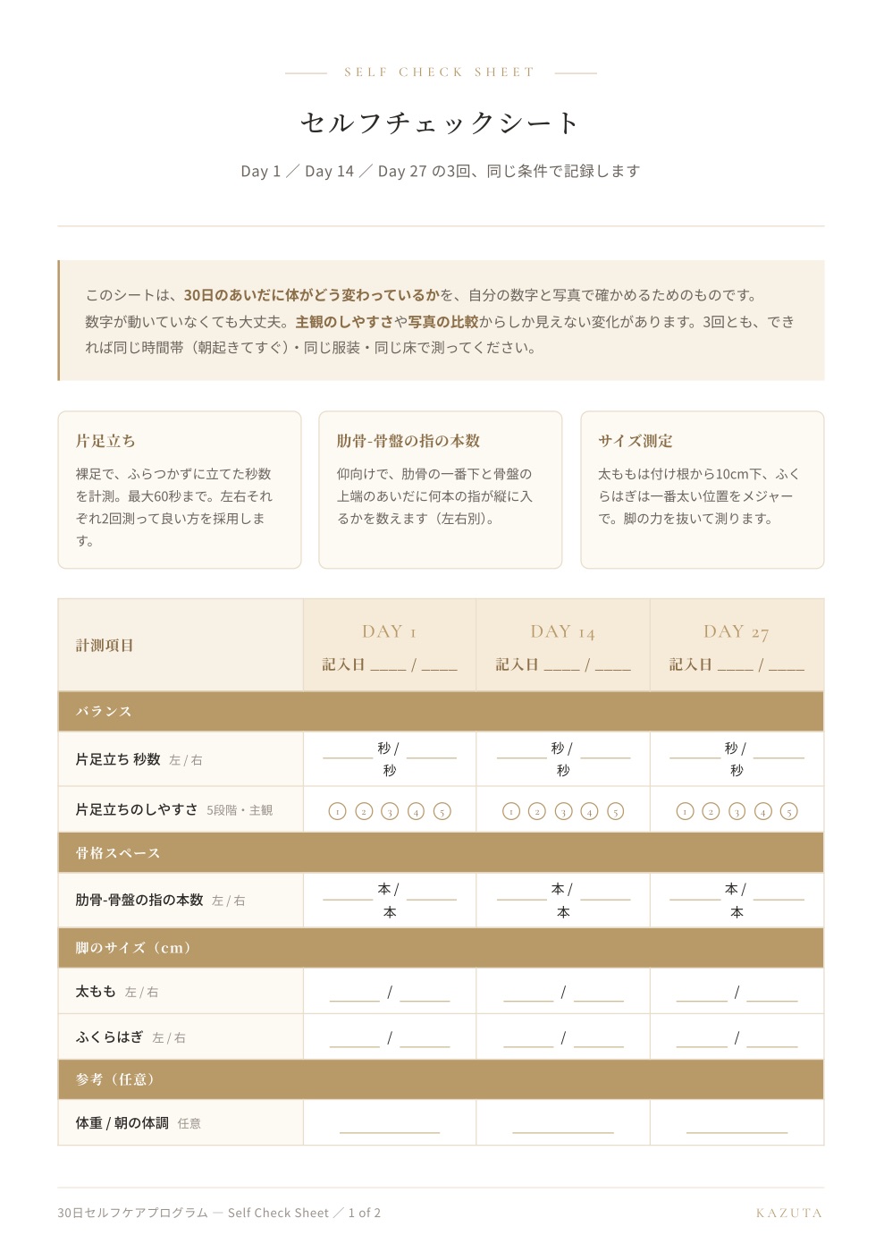 セルフチェックシートのプレビュー